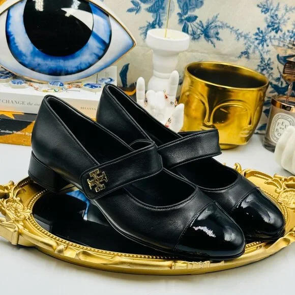 🆕 TORY BURCH 🧿 NWOB Cap-Toe Mary Jane Heeled Ballet Flat, Black, Sz US 7 - Picture 5 of 15